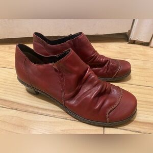 Rieker Red Leather Slip On Shoes Women Sz 7.5